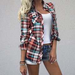 Plaid Pocket Turn-Down Collar Shirt