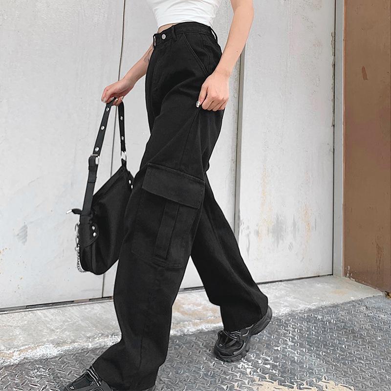 Womenmid rise fashion cargo jeans loose fit baggy jeans