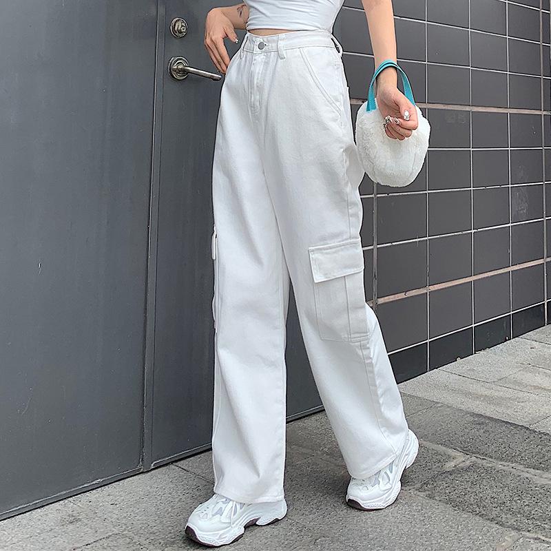 Womenmid rise fashion cargo jeans loose fit baggy jeans