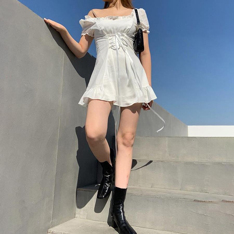 Fashion elegant bow white female mini dress