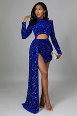 Solid Hollow Out Draped O-neck Long Sleeve Party Mini Dress