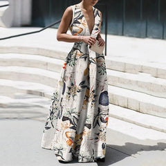 Summer Trendy Sleeveless Deep V Neck Full Length Prom Dresses