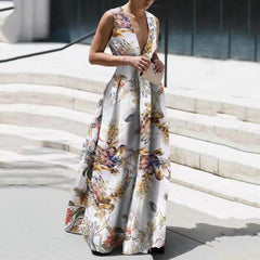 Summer Trendy Sleeveless Deep V Neck Full Length Prom Dresses