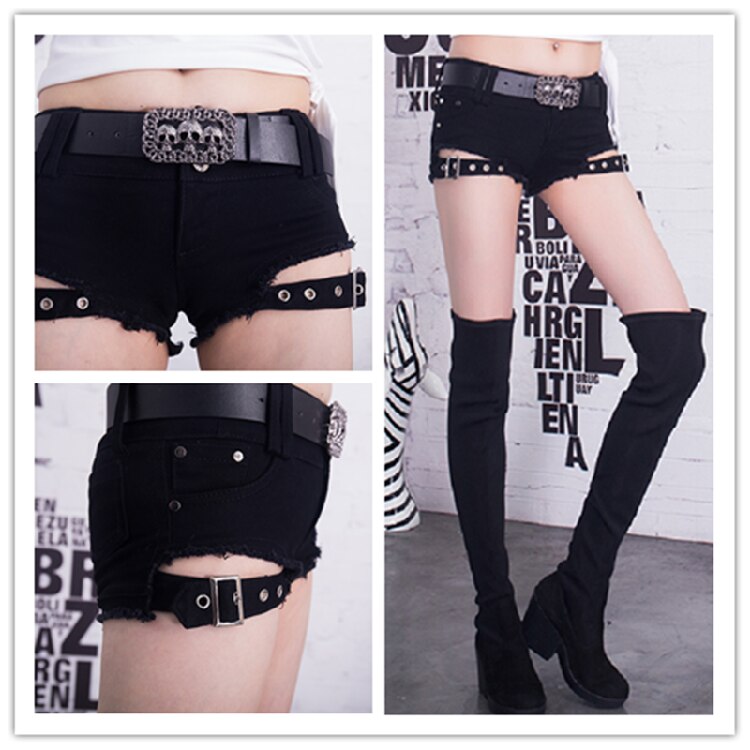 Punk Skull Low Waisted Lace-up White Thin Denim Shorts Goth Rock Sexy Shorts