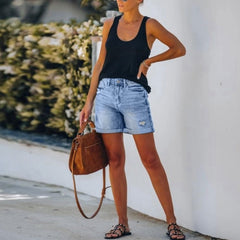 Casual Loose Elastic High Waist Wide Leg Straight Short Jeans Streetwear