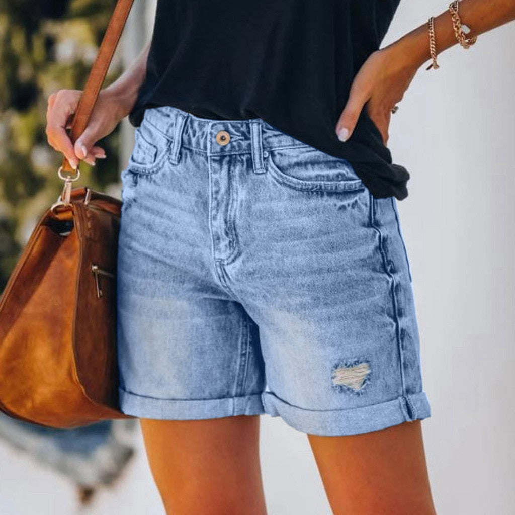 Casual Loose Elastic High Waist Wide Leg Straight Short Jeans Streetwear