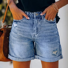 Casual Loose Elastic High Waist Wide Leg Straight Short Jeans Streetwear
