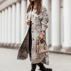 Winter Jacket Turn Down Thin Plaid Long Oversize Thin Retro Female Streetwear Coat