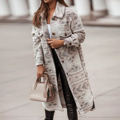 Winter Jacket Turn Down Thin Plaid Long Oversize Thin Retro Female Streetwear Coat