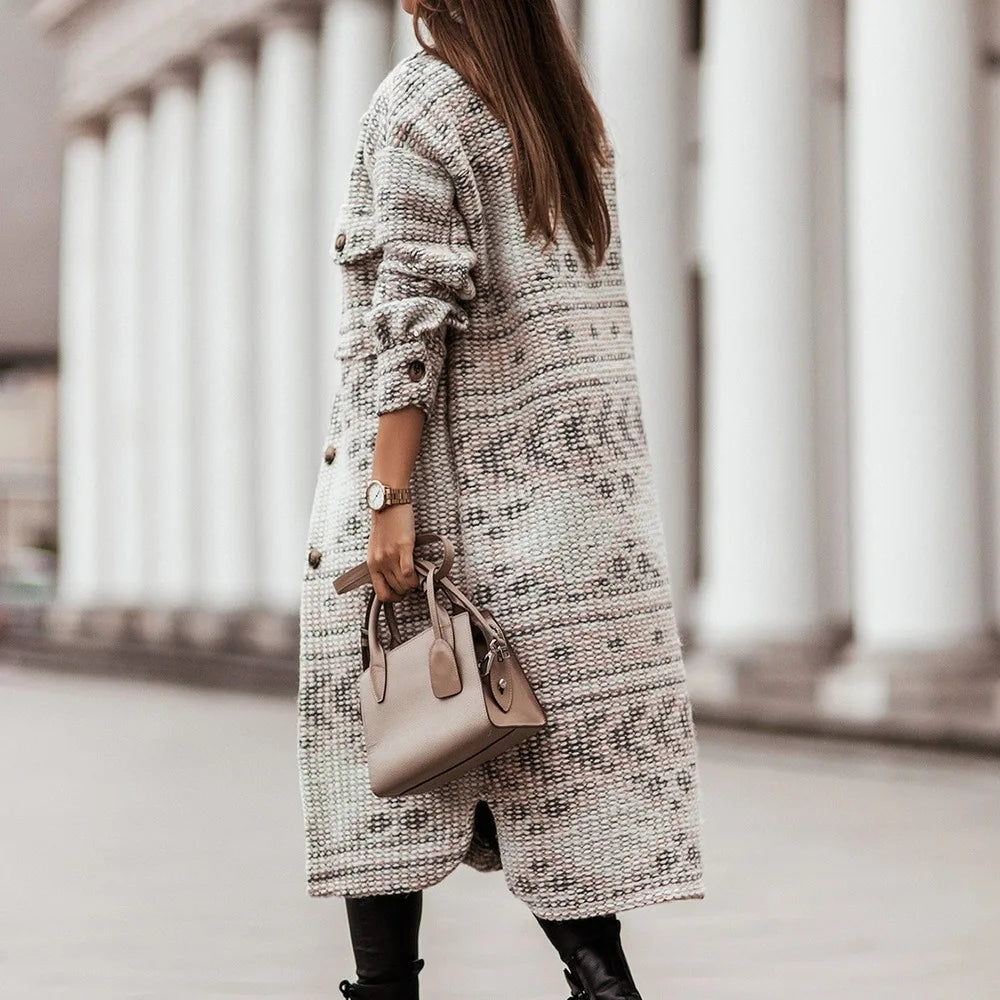 Winter Jacket Turn Down Thin Plaid Long Oversize Thin Retro Female Streetwear Coat