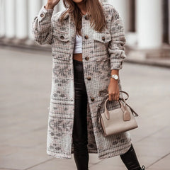 Winter Jacket Turn Down Thin Plaid Long Oversize Thin Retro Female Streetwear Coat