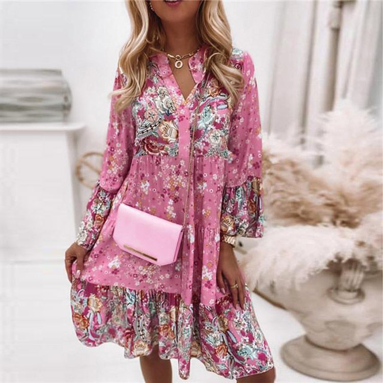 Elegant Pleated Long Sleeve Casual Dresses