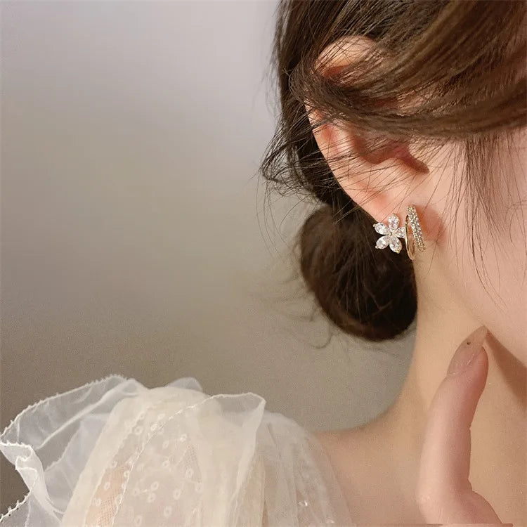 New Arrival Fashion Classic Flower Zircon Cute Elegant Female Trendy Jewelry Gift Earring