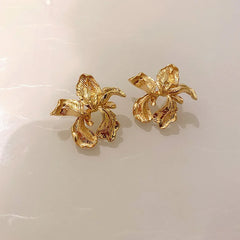 New Irregular Flower Unique Design Exaggerated Gold Hollow Metal Earring