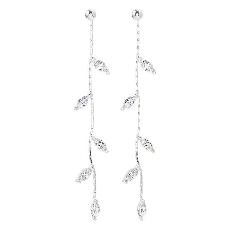 Silver Needle Willow Leaf Fashion Temperament Simple Long Tassel Earrings Gift Earring