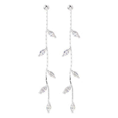 Silver Needle Willow Leaf Fashion Temperament Simple Long Tassel Earrings Gift Earring