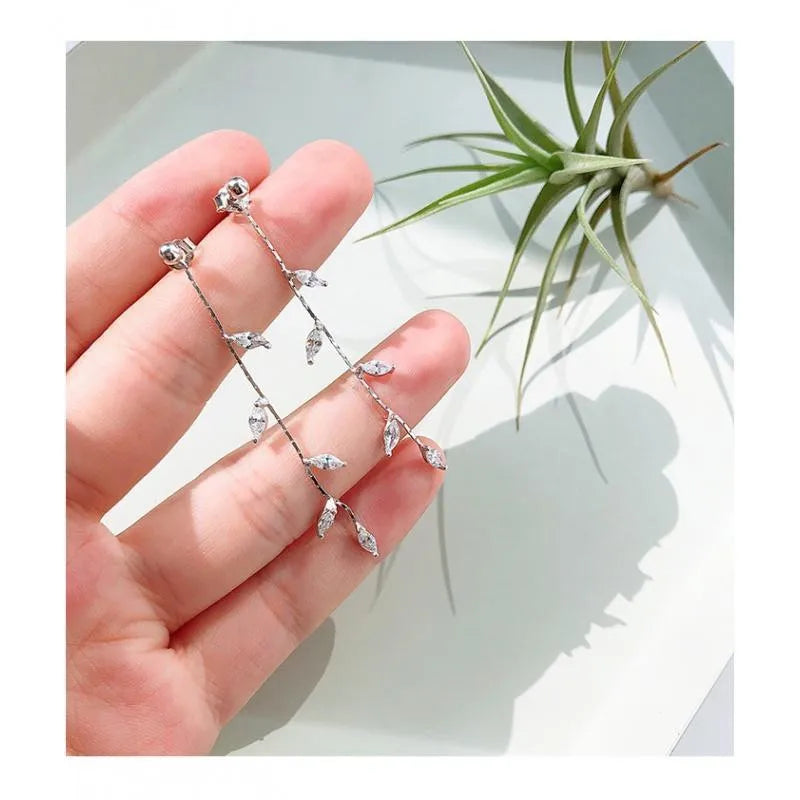 Silver Needle Willow Leaf Fashion Temperament Simple Long Tassel Earrings Gift Earring