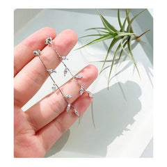 Silver Needle Willow Leaf Fashion Temperament Simple Long Tassel Earrings Gift Earring