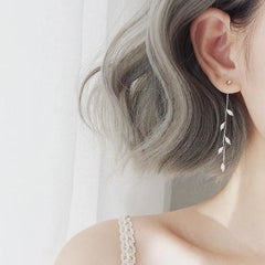 Silver Needle Willow Leaf Fashion Temperament Simple Long Tassel Earrings Gift Earring