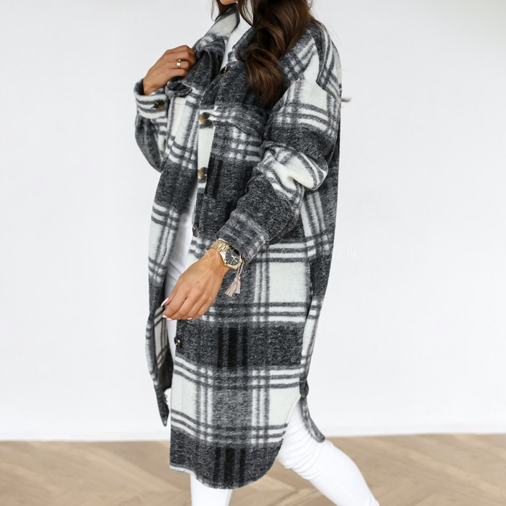 Plaid Long Blouses Coat