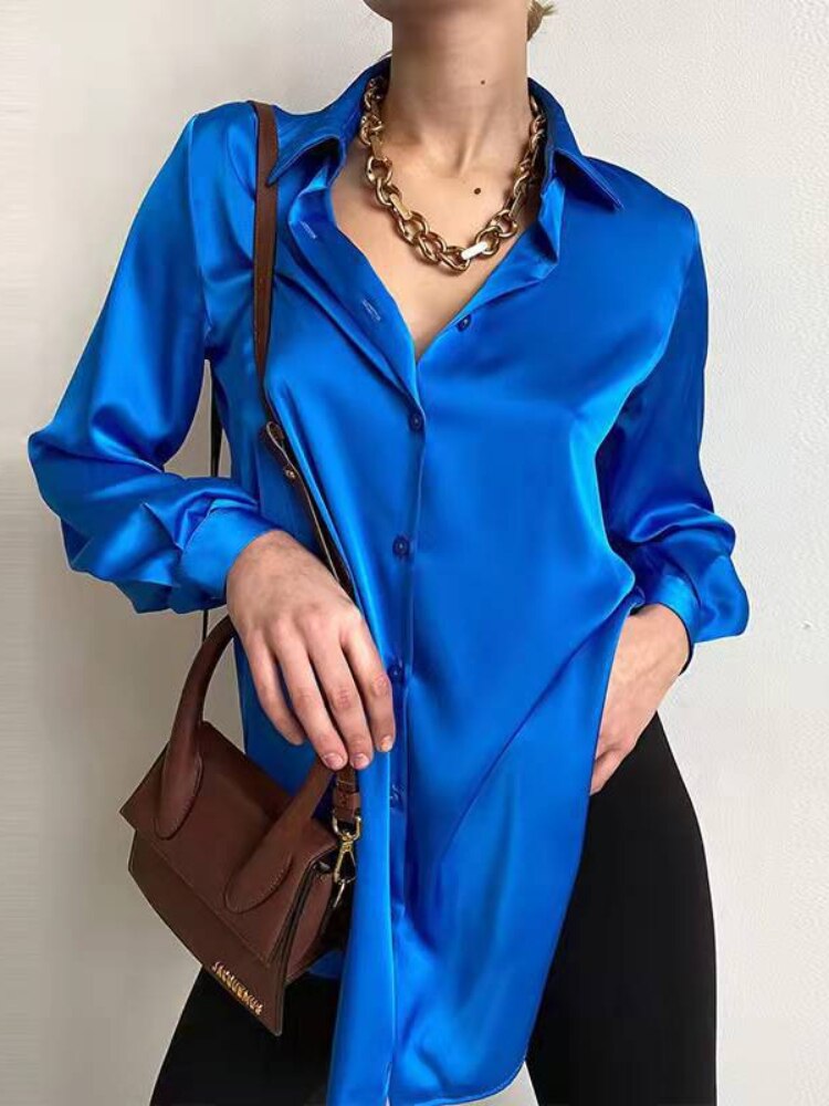 Elegant Long Sleeve Green Silk Blouse
