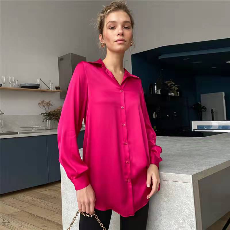 Elegant Long Sleeve Green Silk Blouse
