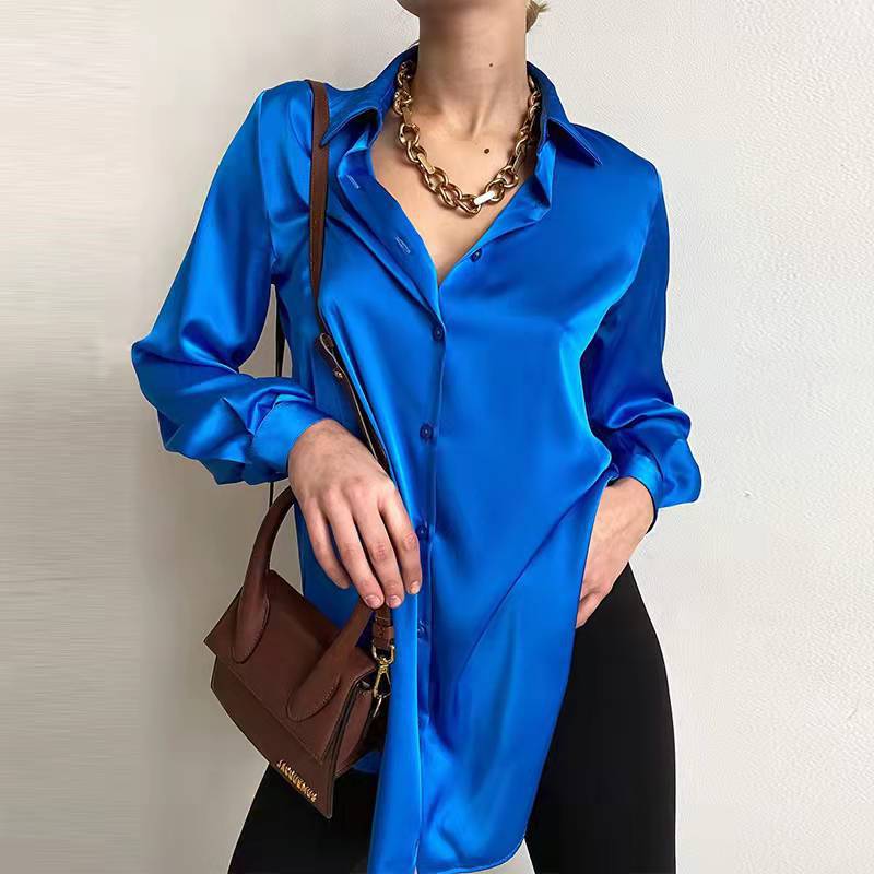 Elegant Long Sleeve Green Silk Blouse