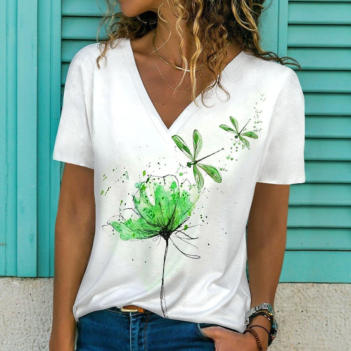 Elegant Flower Droganfly Printed Tops
