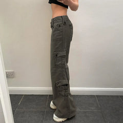 Summer Double-breasted Cargo Multi-pocket Denim Pants
