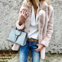 Autumn Winter New Long Sleeve Polo Collar Fur Coat