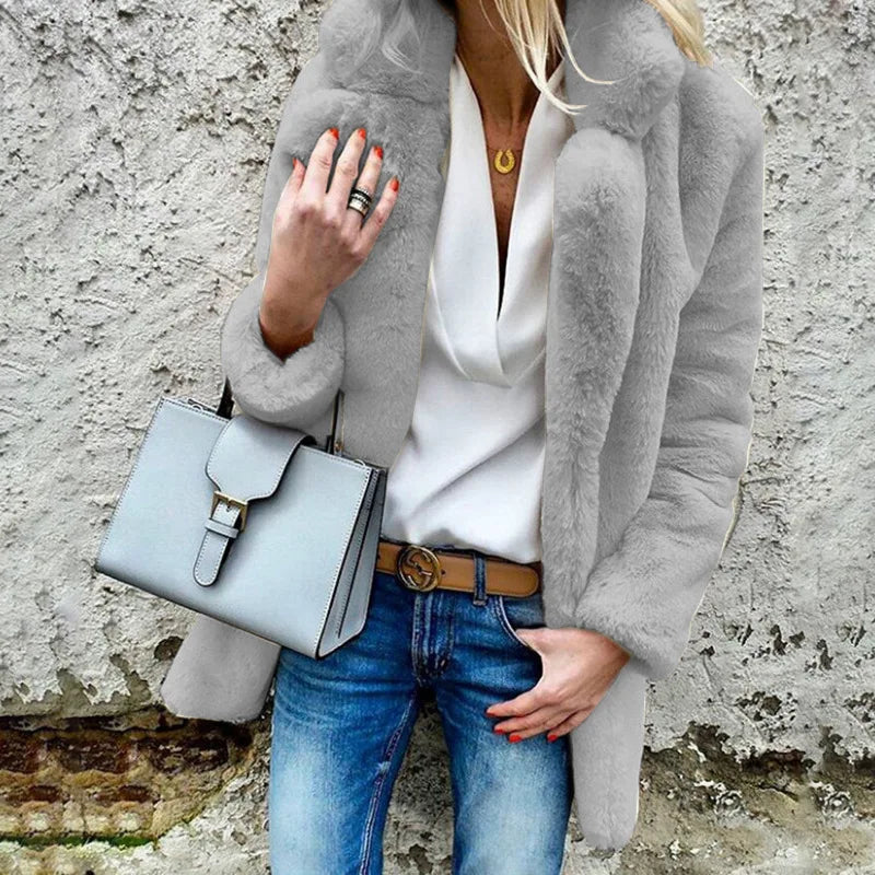 Autumn Winter New Long Sleeve Polo Collar Fur Coat