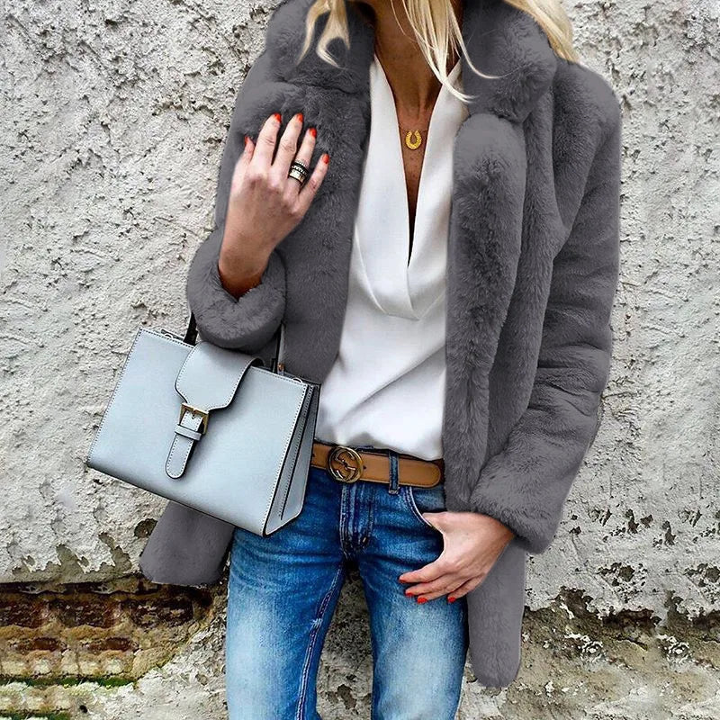 Autumn Winter New Long Sleeve Polo Collar Fur Coat