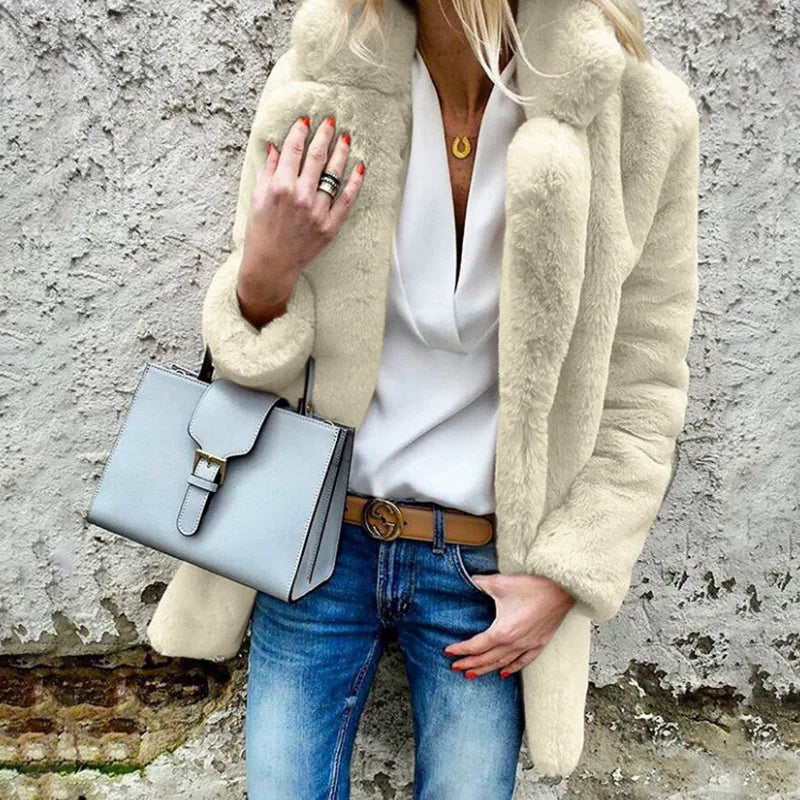 Autumn Winter New Long Sleeve Polo Collar Fur Coat