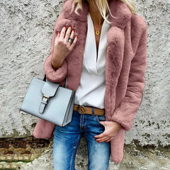 Autumn Winter New Long Sleeve Polo Collar Fur Coat