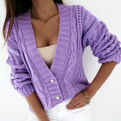 Autumn New Cropped Cardigan V-neck Button Twist Knitted Tops Coat
