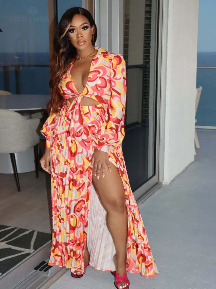 Deep V Neck High Slit Party Beach Wear Boho Dress