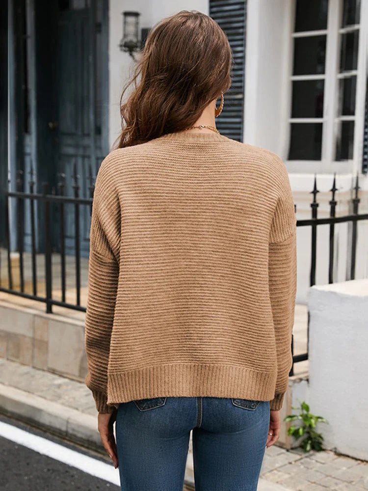 Casual Short Cardigan Fall Single Breasted Knit Stripe Loose Jacket Fashion Sweater