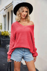 New Autumn And Winter WomenLong Sleeve V-neck Loose Fashionable Knitwear Sexy Sweater