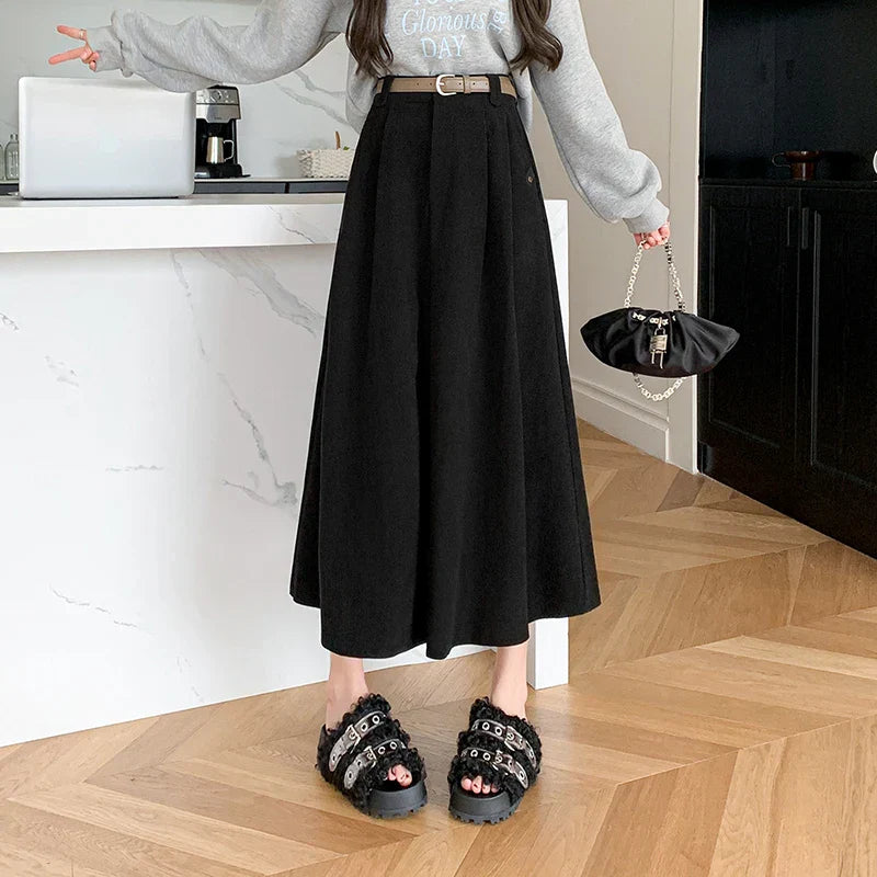New Autumn Winter Corduroy Womens Fashion High Waist Ball Gown Korean Ladies Casual Long Skirt