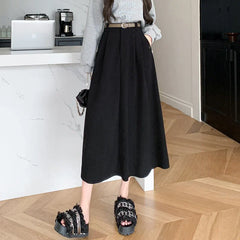 New Autumn Winter Corduroy Womens Fashion High Waist Ball Gown Korean Ladies Casual Long Skirt