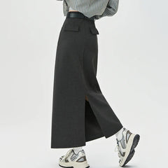 New Autumn Winter Wool Blend Long Womens Fashion High Waist A-line Midi Ladies Elegant Woolen Skirt