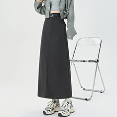New Autumn Winter Wool Blend Long Womens Fashion High Waist A-line Midi Ladies Elegant Woolen Skirt