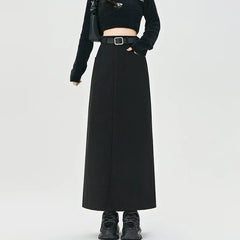 New Autumn Winter Wool Blend Long Womens Fashion High Waist A-line Midi Ladies Elegant Woolen Skirt
