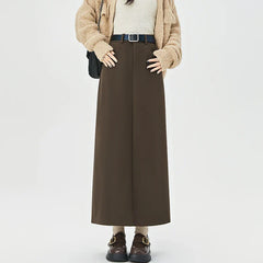 New Autumn Winter Wool Blend Long Womens Fashion High Waist A-line Midi Ladies Elegant Woolen Skirt