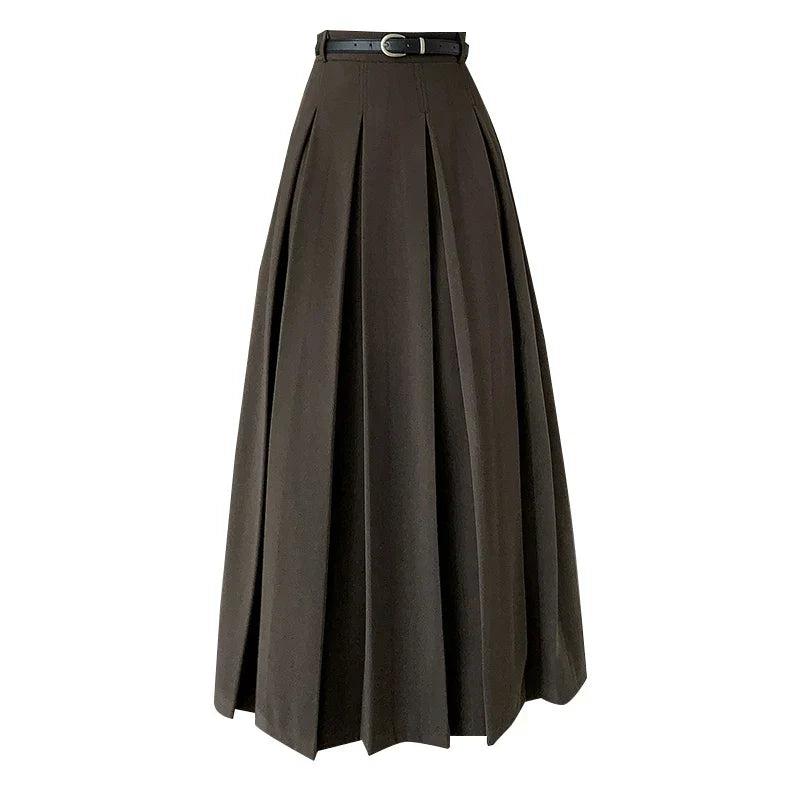 New Autumn Winter Woolen Long High Waist A-line Pleated Korean Style Ladeis Wool Midi Skirt