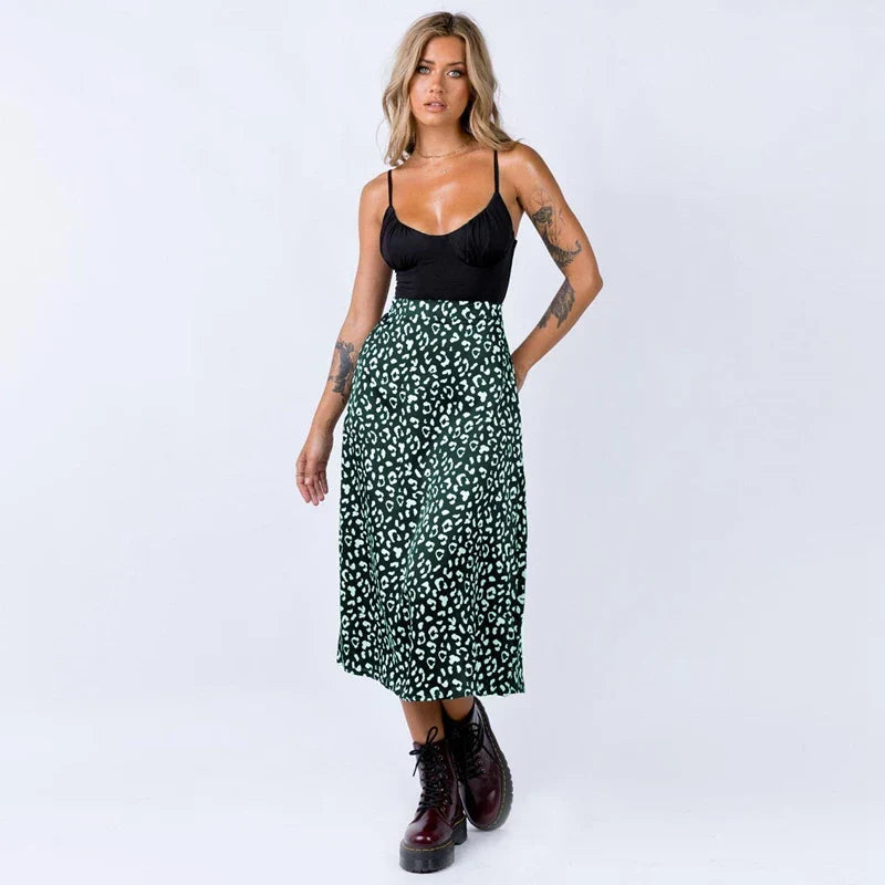 Leopard Print Split Fashion Long Skirt