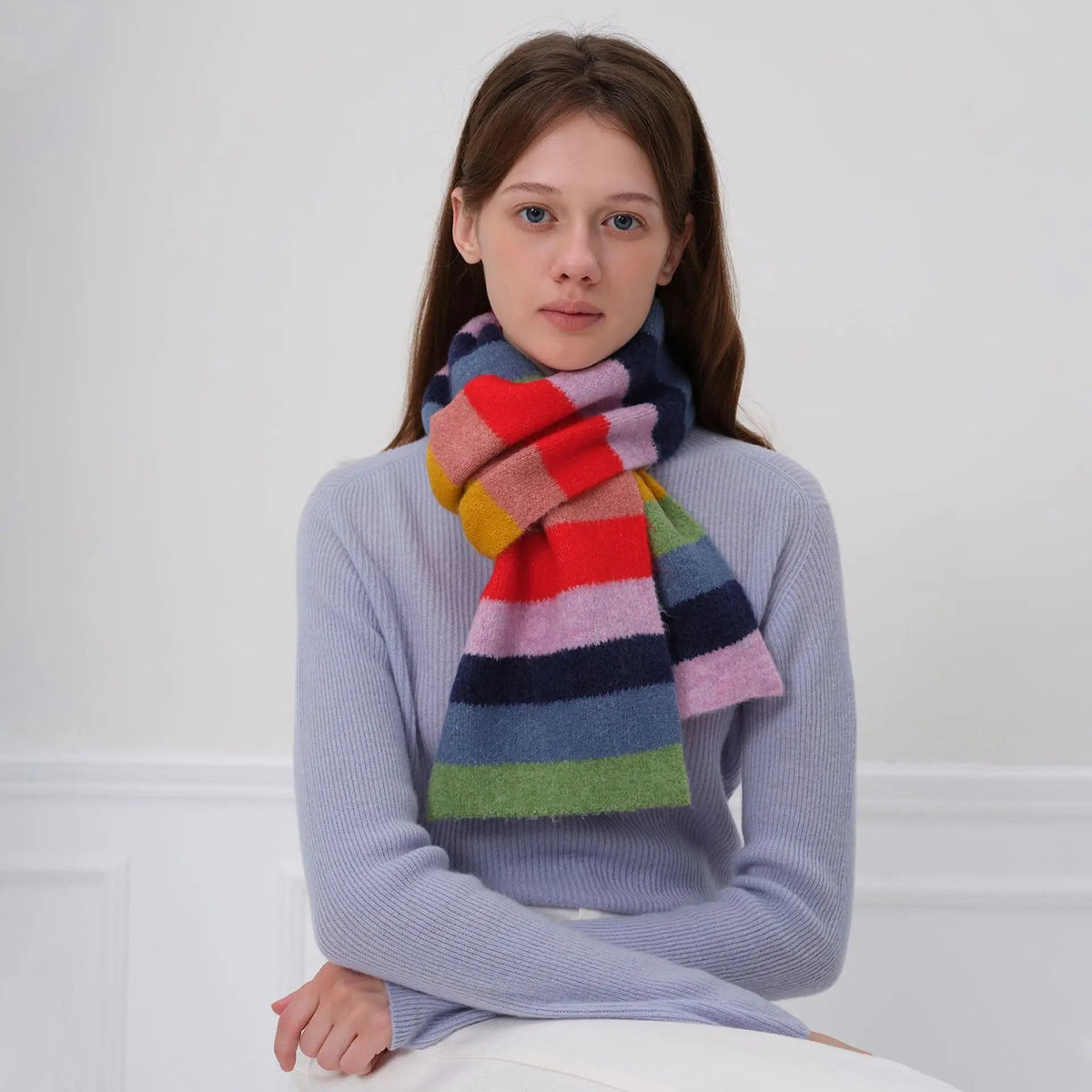Winter Cashmere Shawl Colorful Striped Neck Scarf