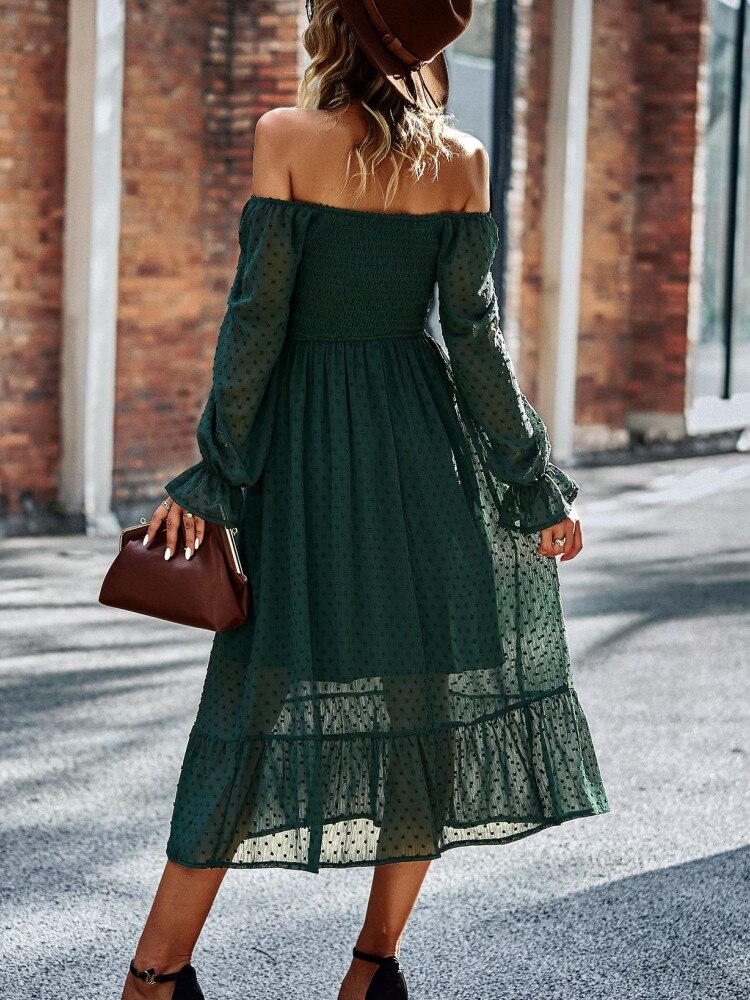 Chic Lace Lantern Sleeve Ruffles Square Collar Dress