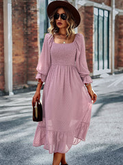 Chic Lace Lantern Sleeve Ruffles Square Collar Dress