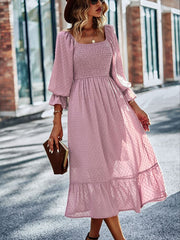 Chic Lace Lantern Sleeve Ruffles Square Collar Dress
